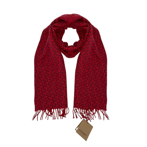 BURBERRY TB Motif Jacquard Cashmere Scarf in Red - flyKAMP