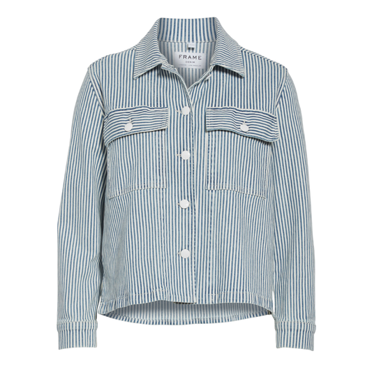 FRAME Engineer Striped Denim Shirt Jacket XS