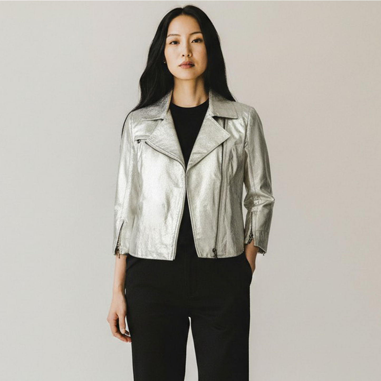 ROBERT RODRIGUEZ Metallic Leather Jacket in Gold 10|M