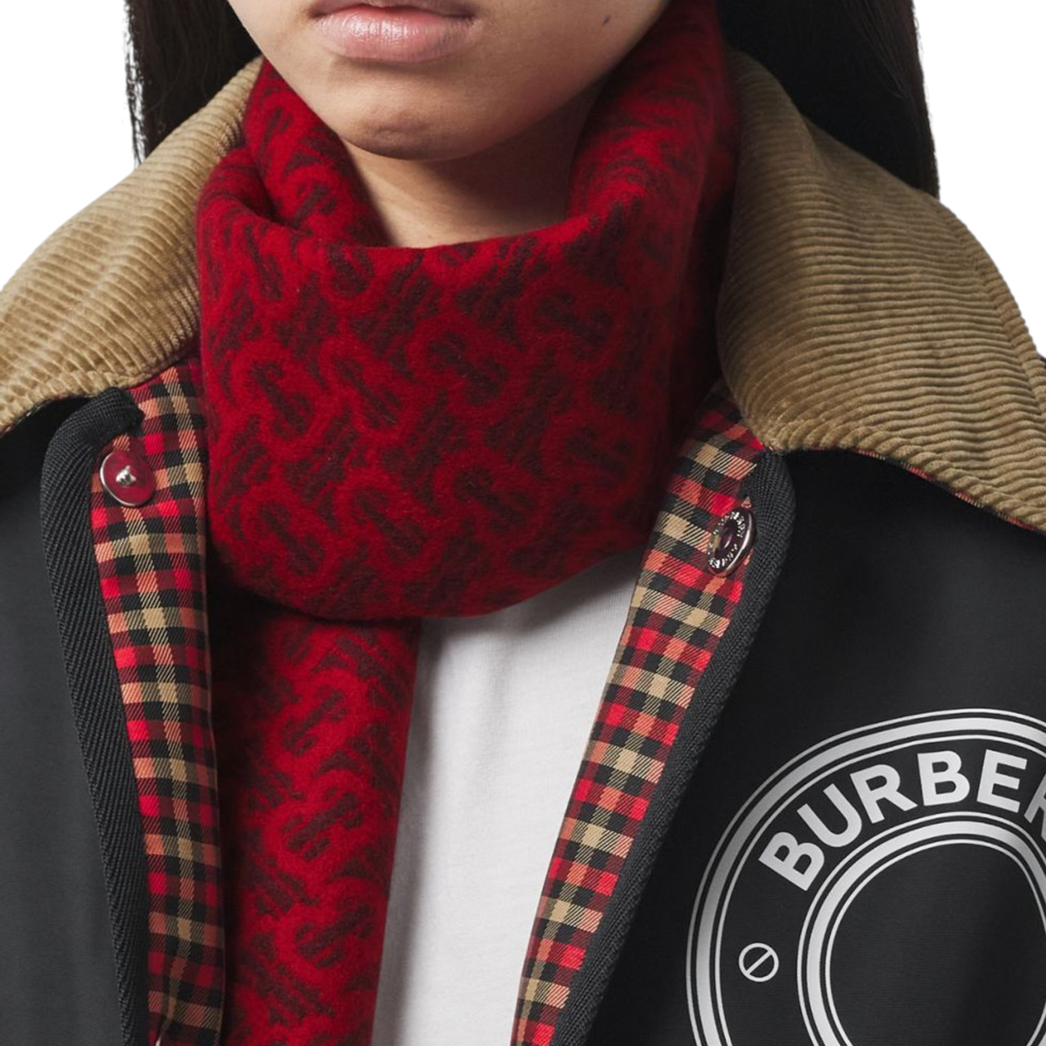 BURBERRY TB Motif Jacquard Cashmere Scarf in Red