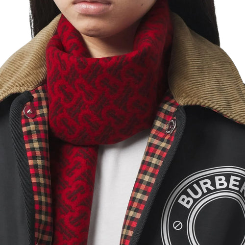 BURBERRY TB Motif Jacquard Cashmere Scarf in Red - flyKAMP