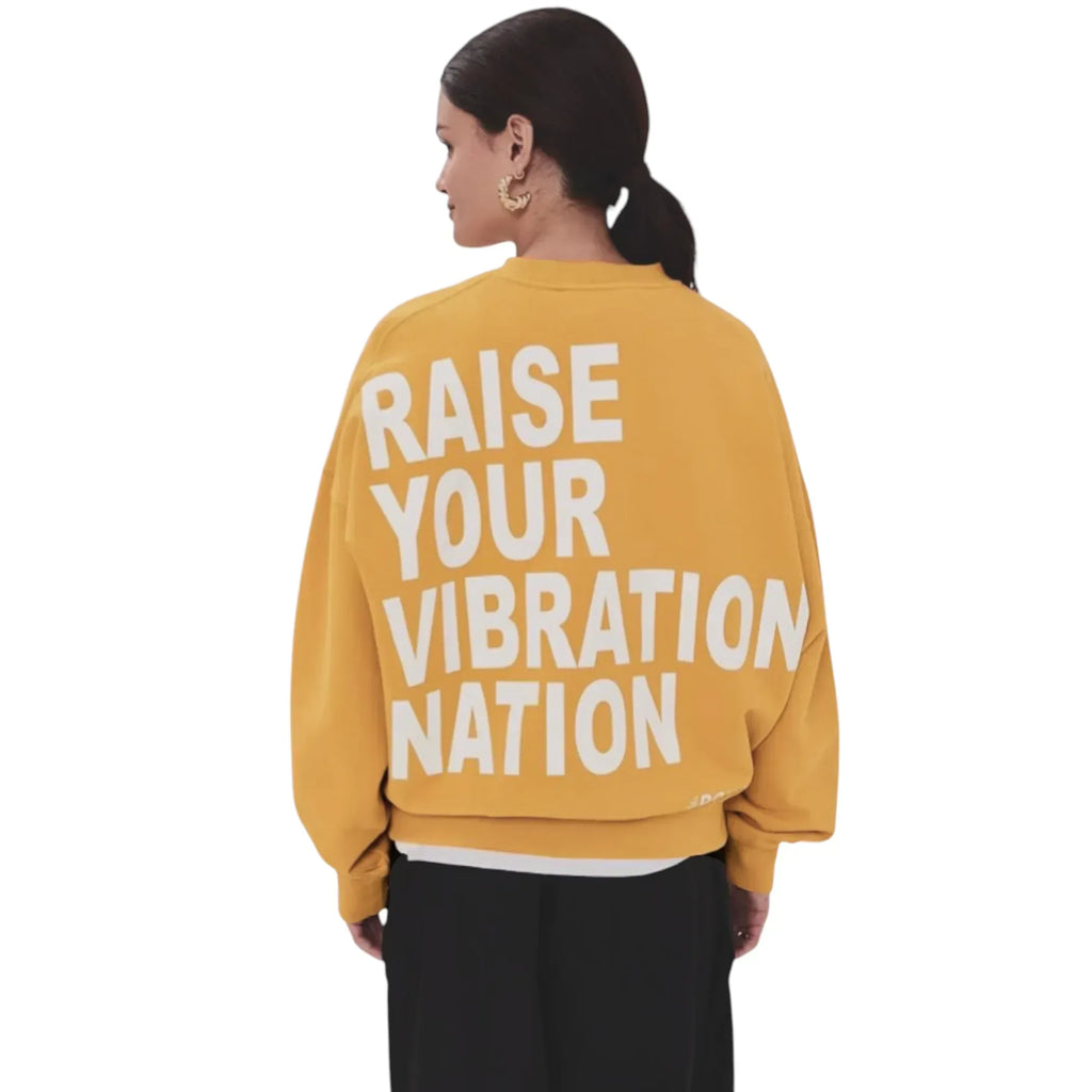 LA DOUBLEJ Off Court Sweatshirt "Raise Your Vibration Nation" in Dark Mustard S - flyKAMP