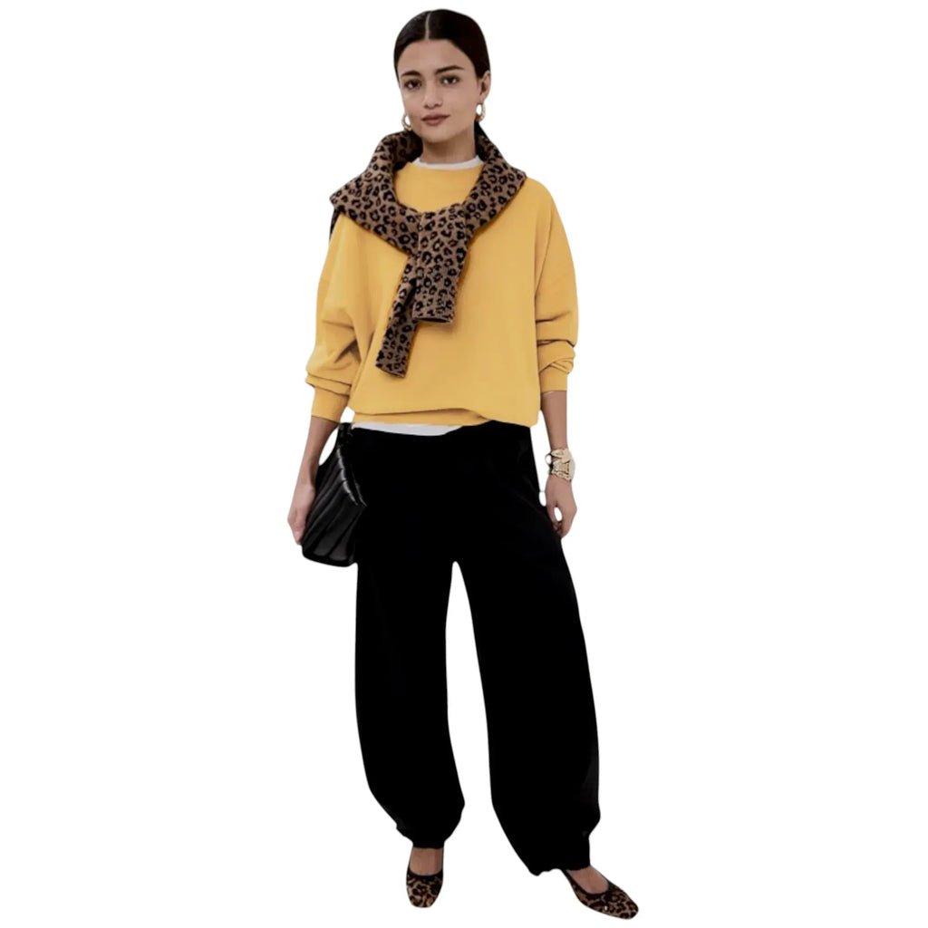 LA DOUBLEJ Off Court Sweatshirt "Raise Your Vibration Nation" in Dark Mustard S - flyKAMP