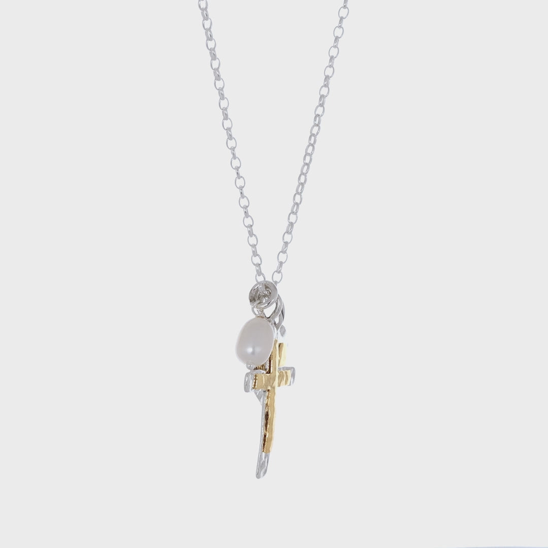 SILPADA Powerful Duo Necklace Gold Plate & Silver Pearl Necklace