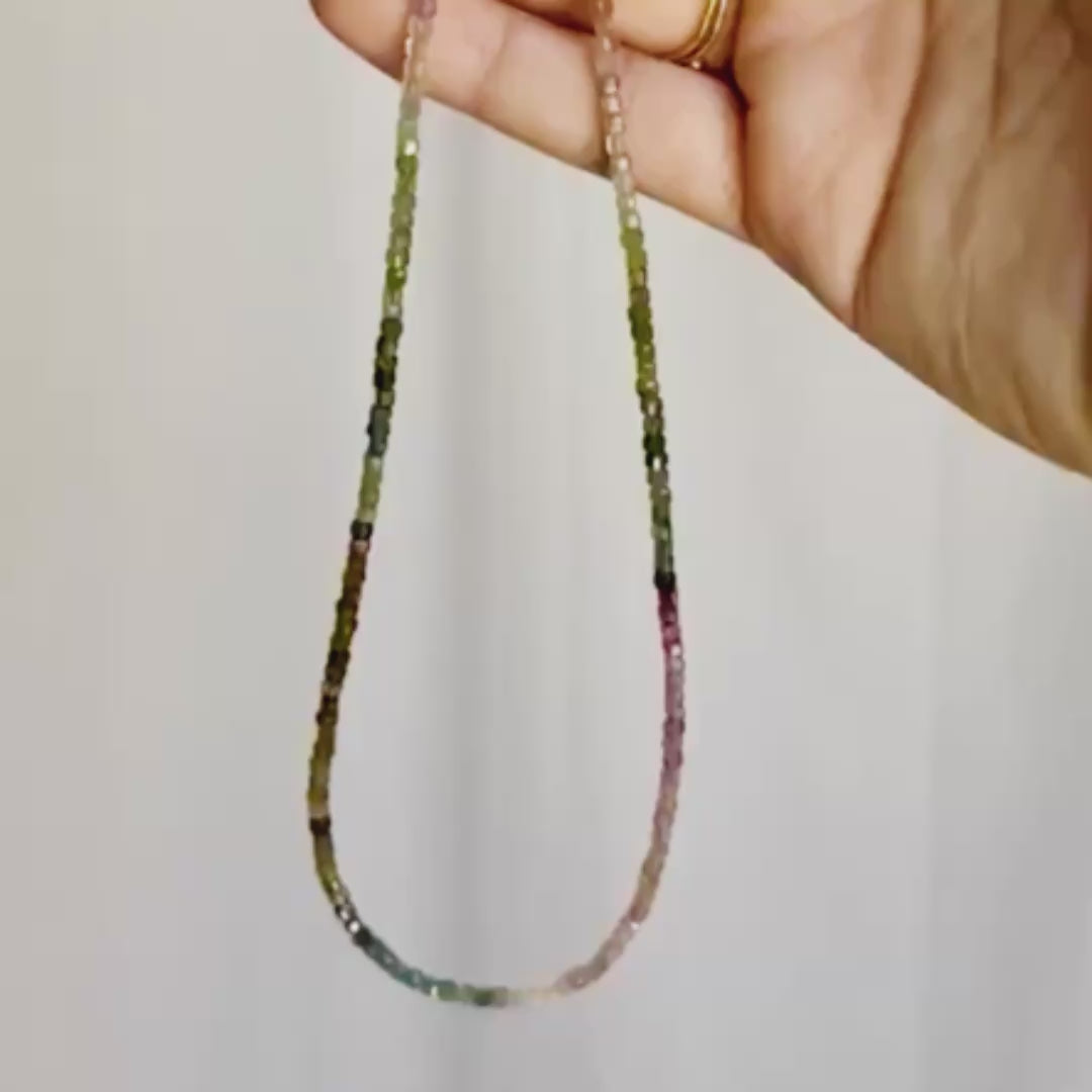 THE SILVER WREN Natural Tourmaline Beaded Necklace with Heart Charm