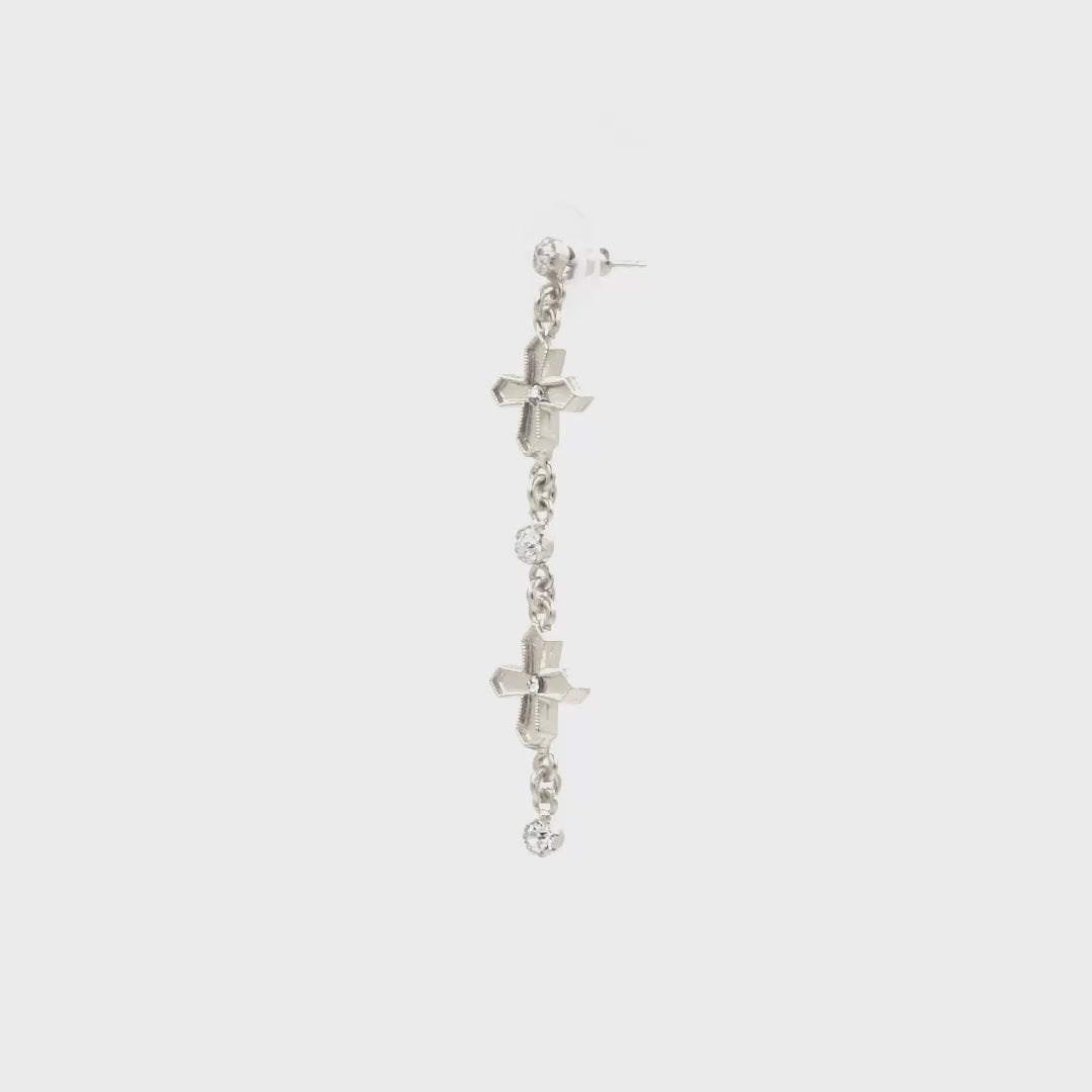 VIRGINS SAINTS & ANGELS VSA Peace Cross 2 Crystal Drop Post Earrings in Silver