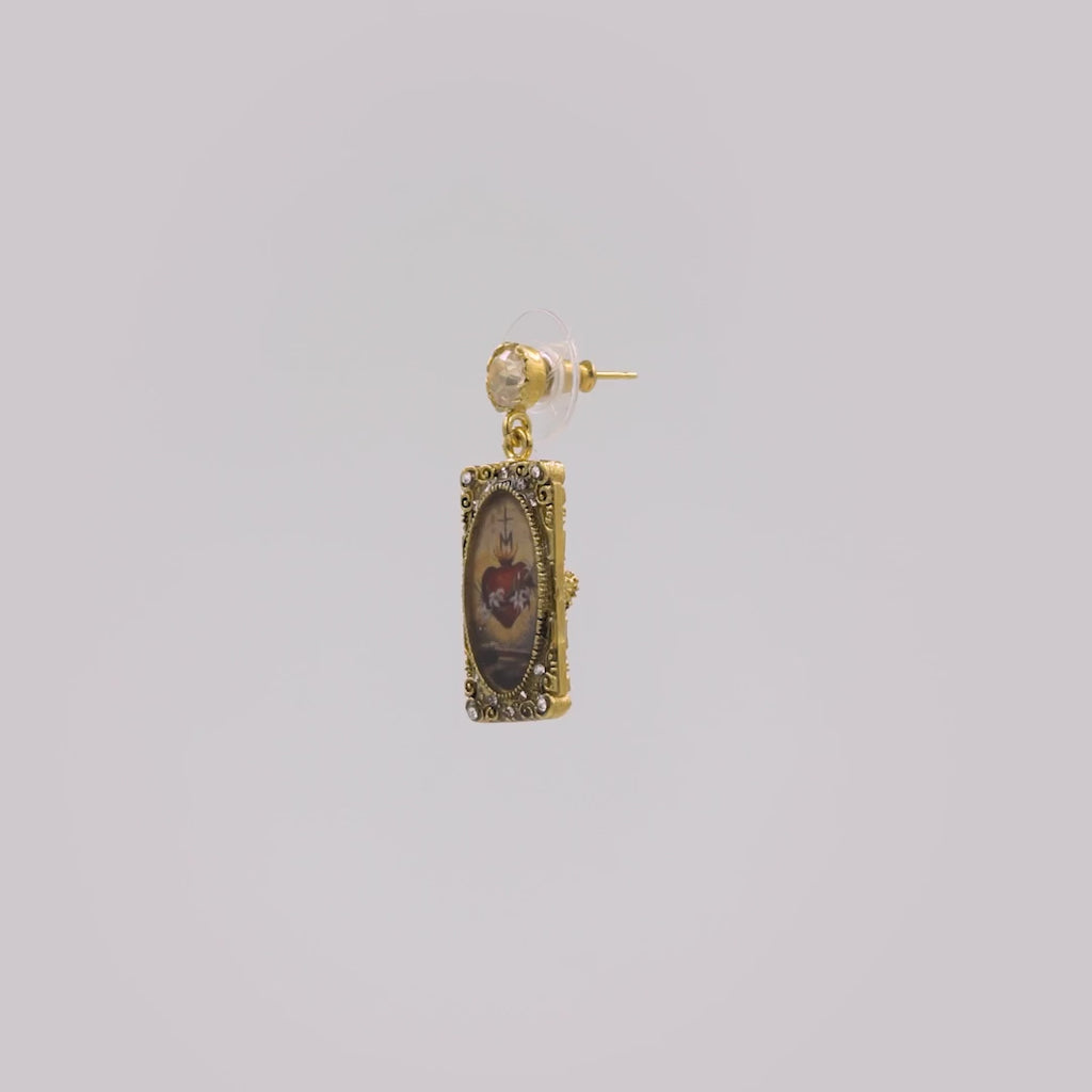 VIRGINS SAINTS & ANGELS VSA Retablo Rectangular Framed Earrings in Gold