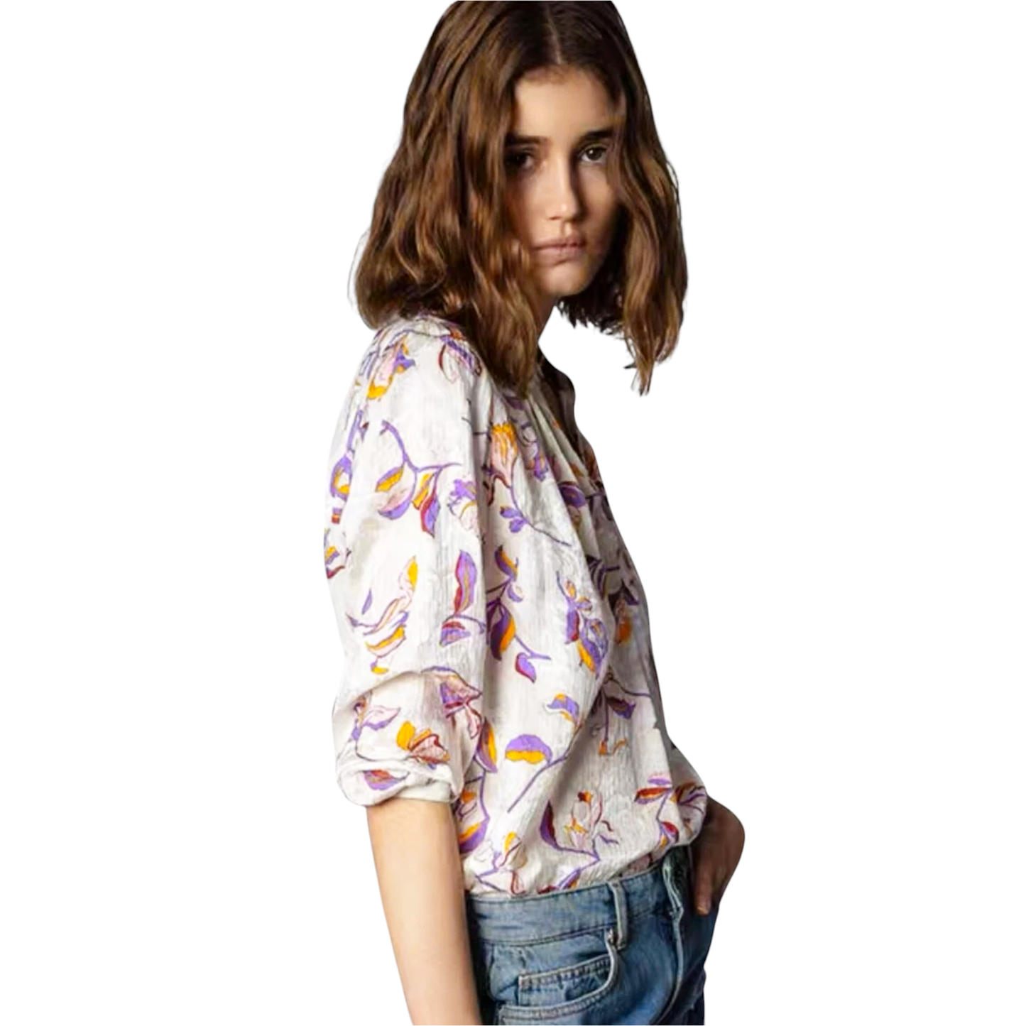 ZADIG & VOLTAIRE Tink Jac Cut Flowers Silk Blend Shirt XS
