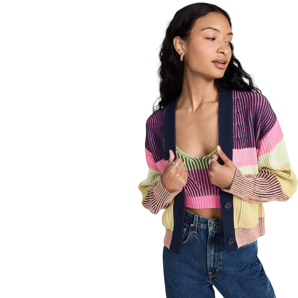 JONATHAN SIMKHAI Safford Cotton Cashmere Cardigan In Lime Multi M Jonathan Simkhai
