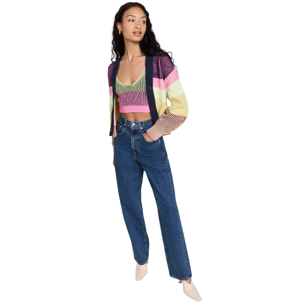 JONATHAN SIMKHAI Safford Cotton Cashmere Cardigan In Lime Multi M Jonathan Simkhai
