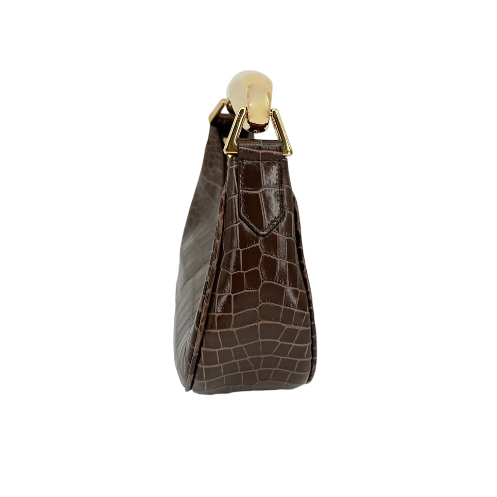TOM FORD Calfskin Crocodile Embossed Mini Bianca Hobo Chestnut - flyKAMP