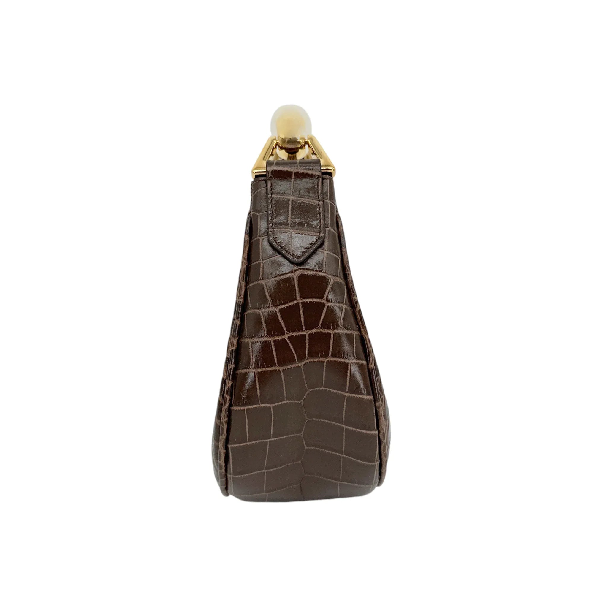 TOM FORD Calfskin Crocodile Embossed Mini Bianca Hobo Chestnut - flyKAMP