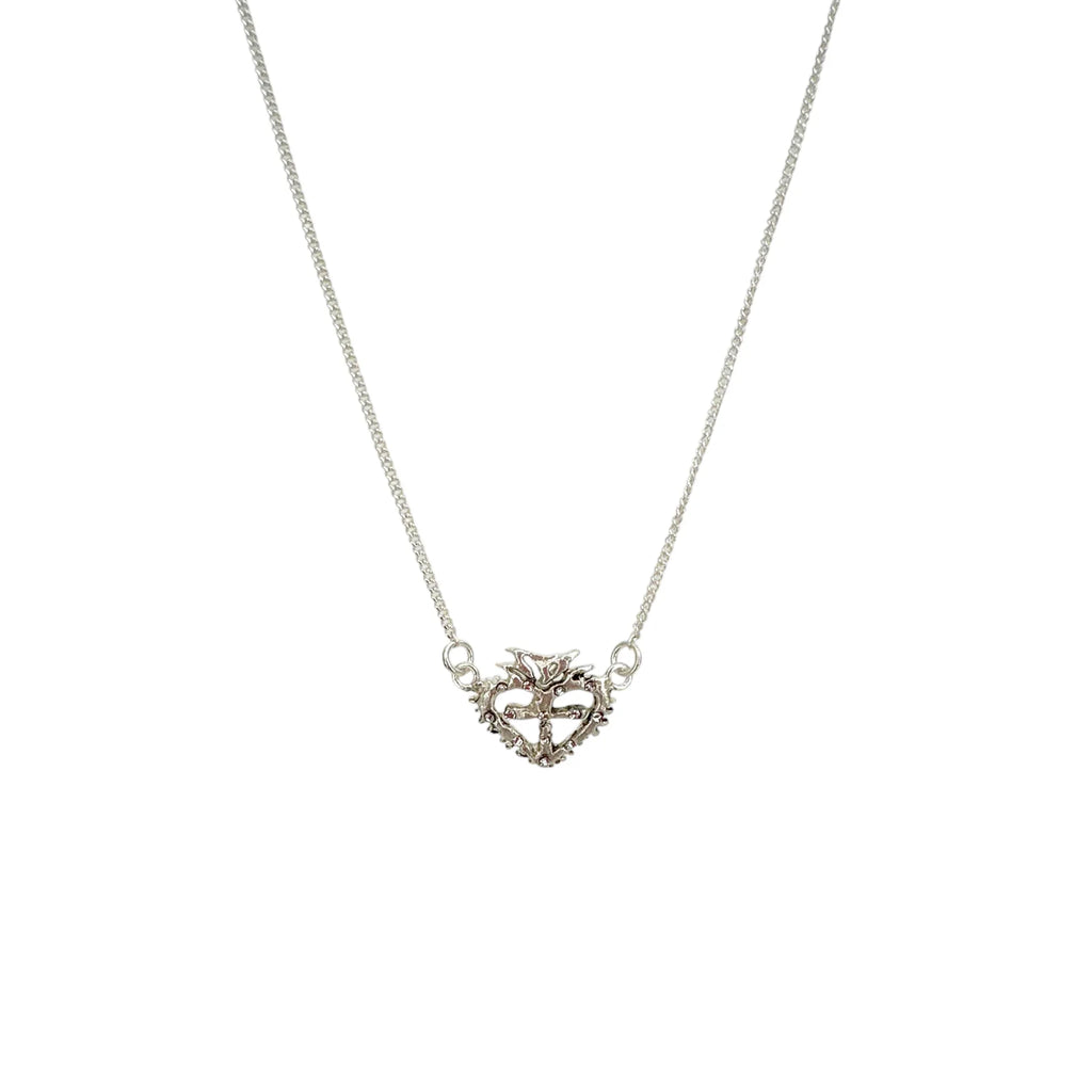 VIRGINS SAINTS & ANGELS VSA Queen of Hearts Petite Crystal Logo Necklace Silver - flyKAMP