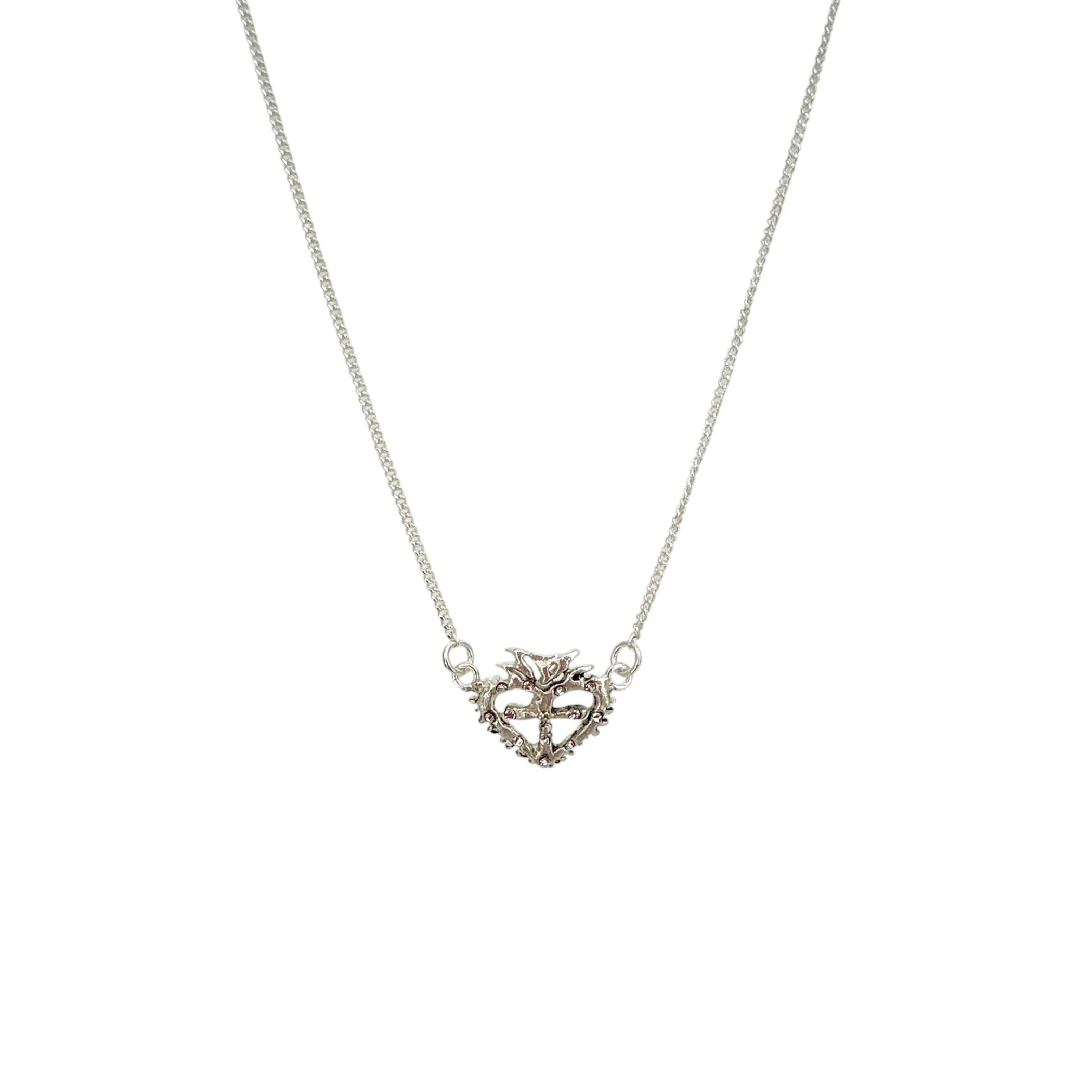VIRGINS SAINTS & ANGELS VSA Queen of Hearts Petite Crystal Logo Necklace Silver - flyKAMP