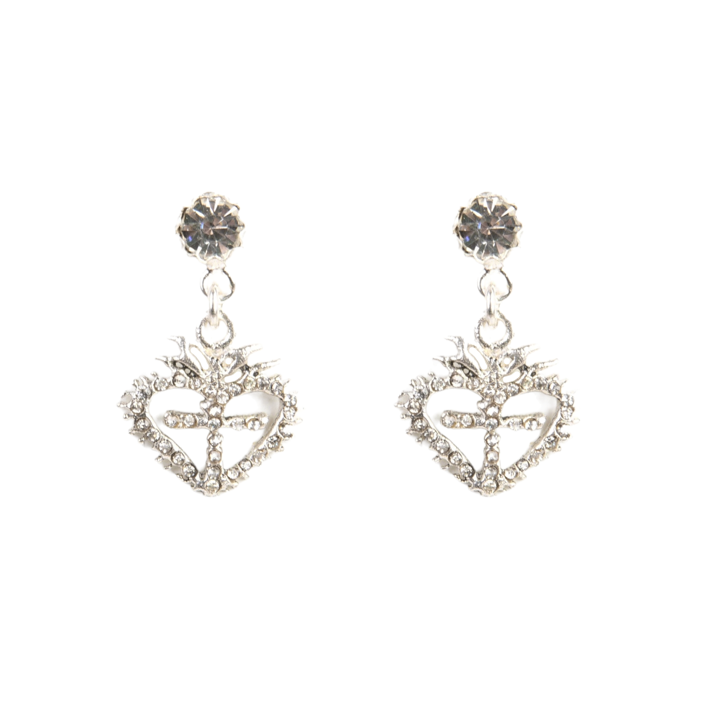 VIRGINS SAINTS & ANGELS VSA Queen of Hearts Crystal Drop Post Earrings in Silver