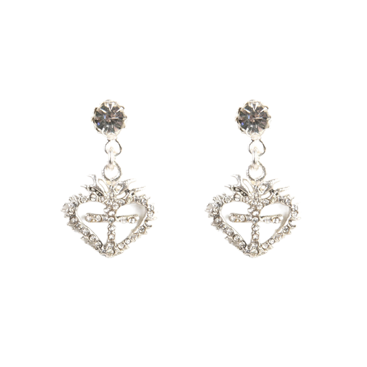 VIRGINS SAINTS & ANGELS VSA Queen of Hearts Crystal Drop Post Earrings in Silver