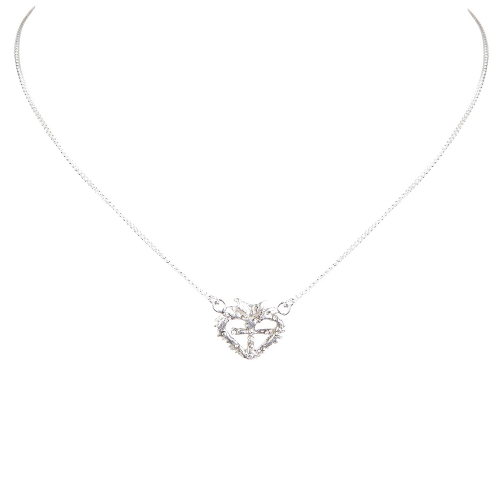 VIRGINS SAINTS & ANGELS VSA Queen of Hearts Petite Crystal Logo Necklace Silver - flyKAMP