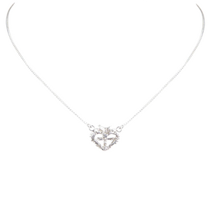 VIRGINS SAINTS & ANGELS VSA Queen of Hearts Petite Crystal Logo Necklace Silver