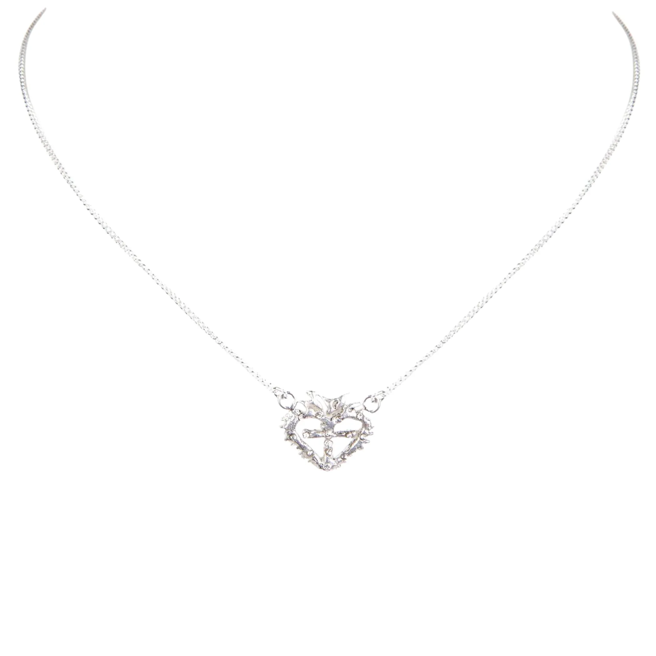 VIRGINS SAINTS & ANGELS VSA Queen of Hearts Petite Crystal Logo Necklace Silver - flyKAMP
