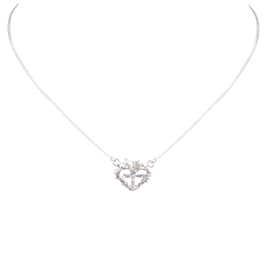 VIRGINS SAINTS & ANGELS VSA Queen of Hearts Petite Crystal Logo Necklace Silver