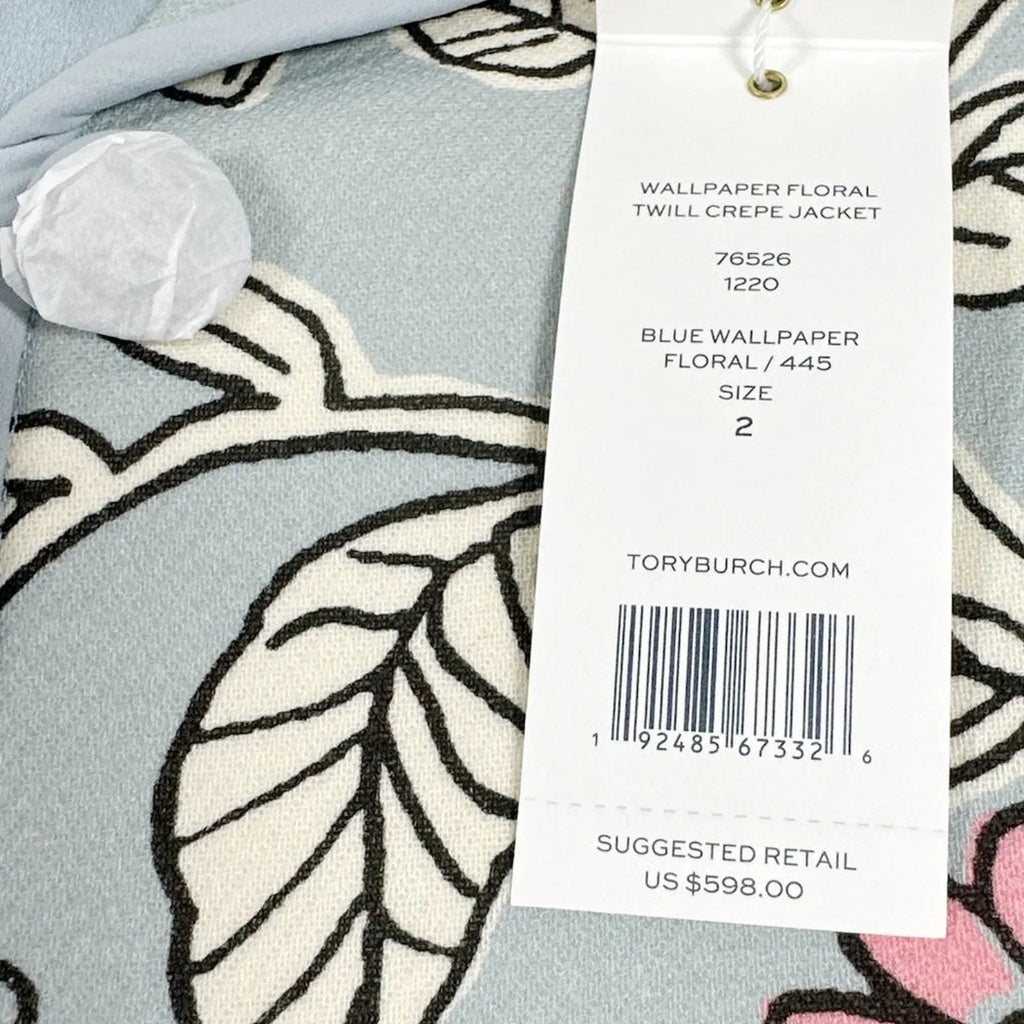 TORY BURCH Wallpaper Floral Twill Crepe Jacket in Blue Wallpaper Floral 2 - flyKAMP