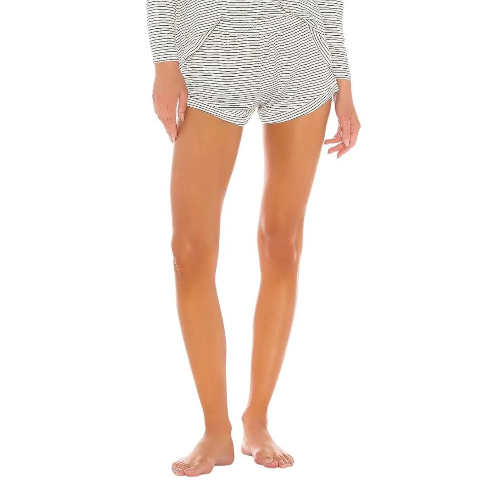 MAISON DU SOIR Elody Sleep Short in Off White & Chocolate Stripe XS - flyKAMP