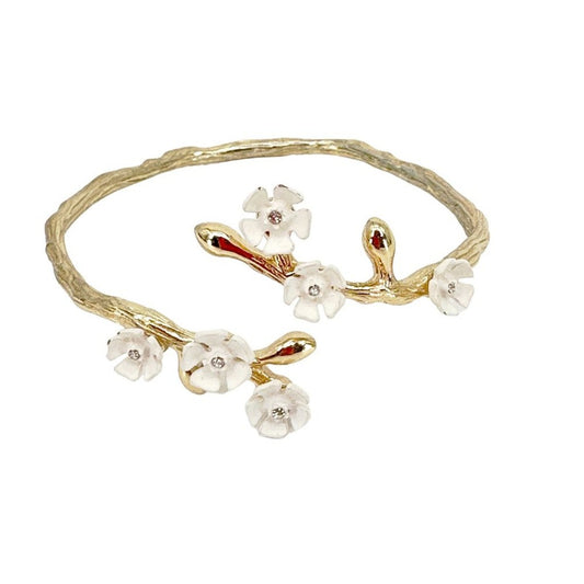 BANANA REPUBLIC Adjustable Cuff Floral Branch Bracelet in Gold & White