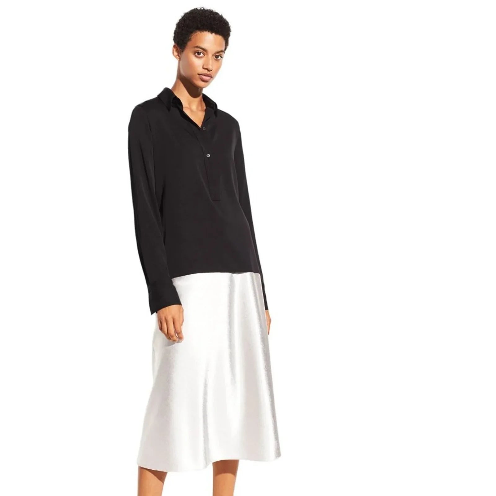 VINCE Slim Fitted Popover Shirt Black 2 - flyKAMP