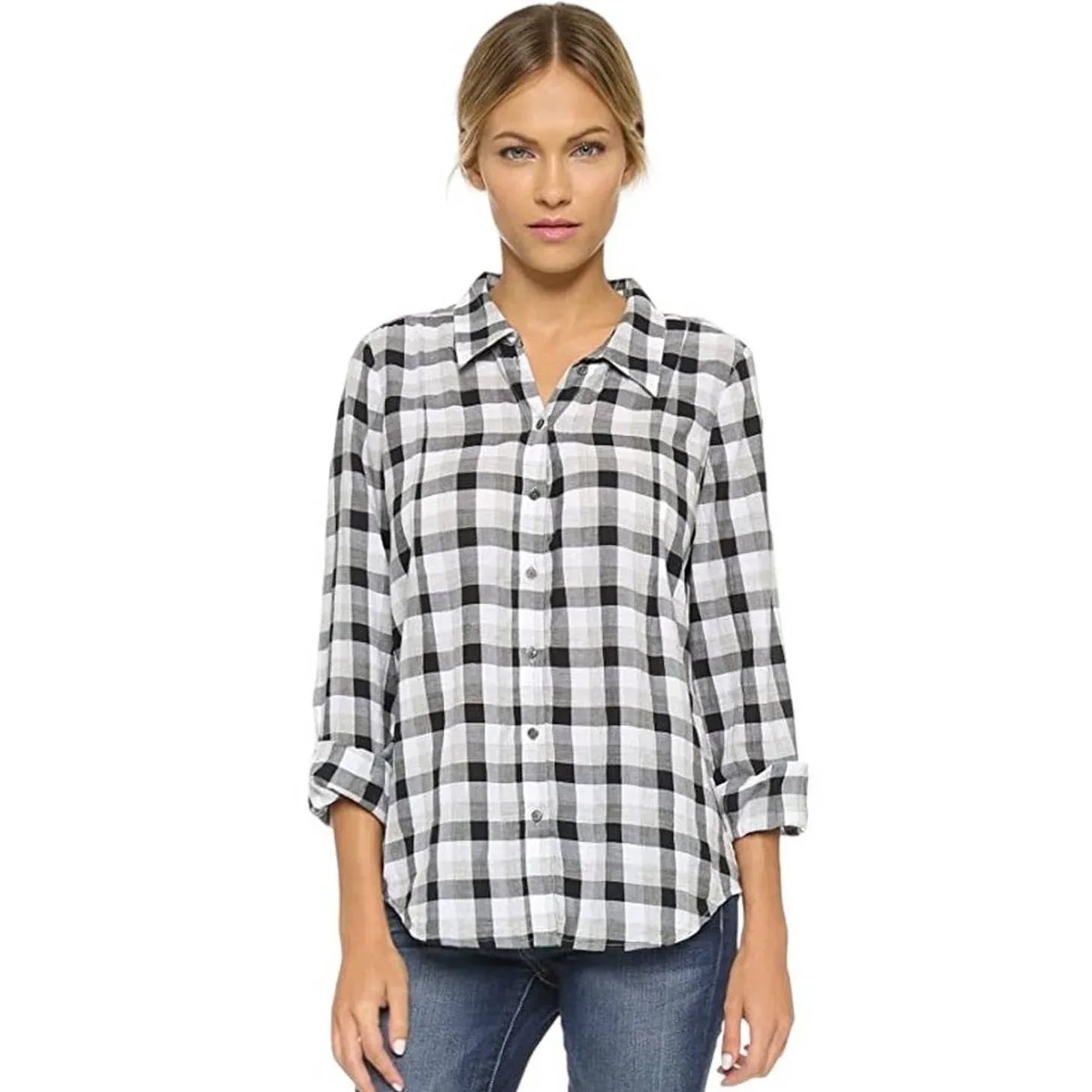 JOIE Katrine Plaid Shirt in Black & White XS - flyKAMP