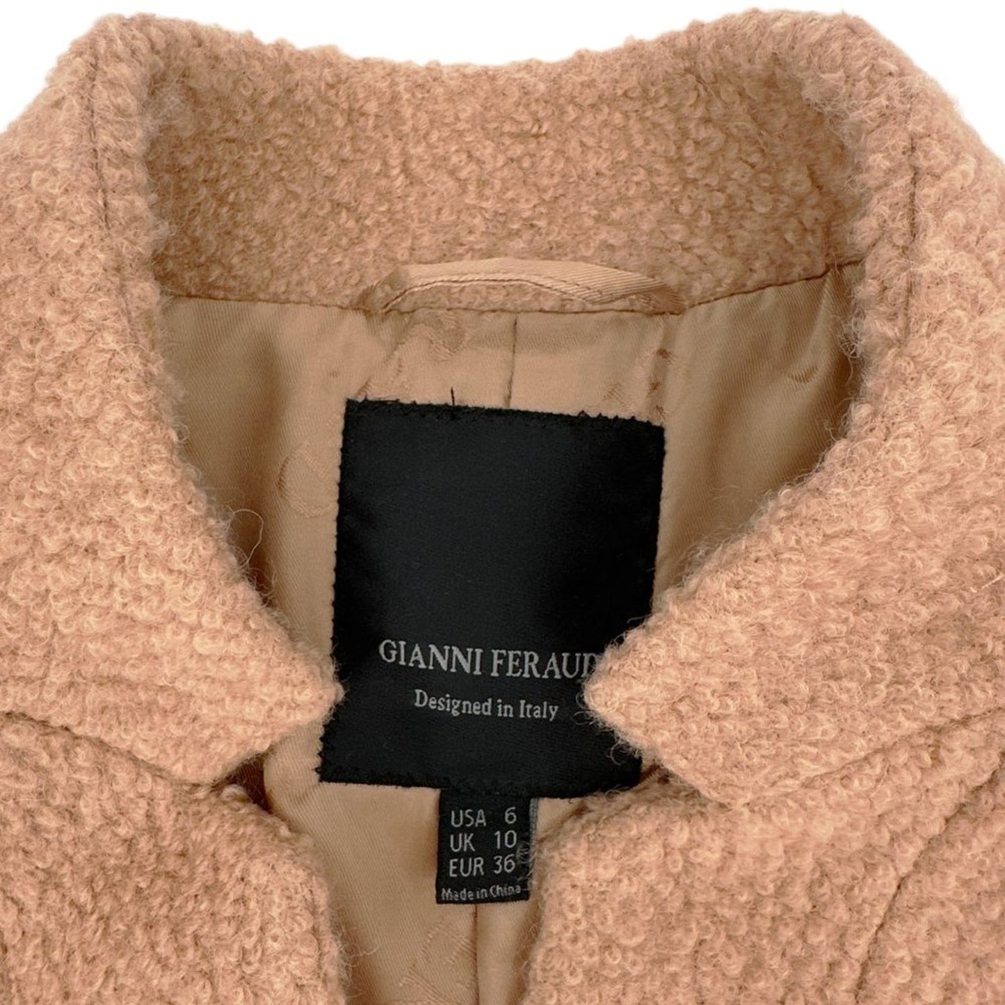 GIANNI FERAUD Slimline Mini Boucle Coat with Upturned Collar in Salmon 6|S