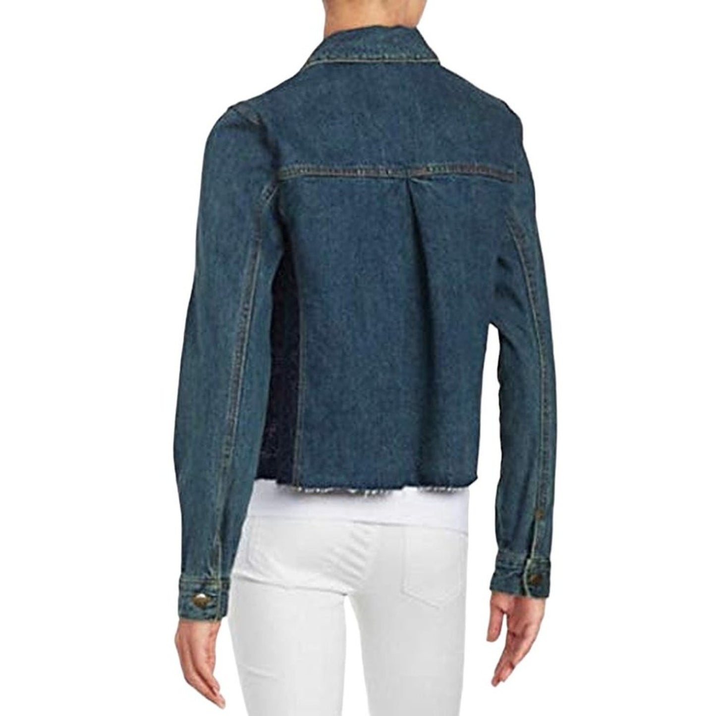 FREE PEOPLE Lace Inset Raw Hem Denim Jacket S