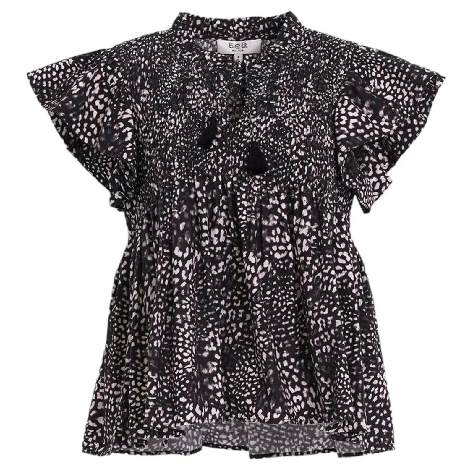 SEA New York Calla Cheetah Flutter Sleeve Top Size 4 - flyKAMP