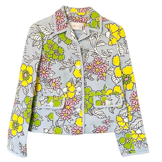 TORY BURCH Wallpaper Floral Twill Crepe Jacket in Blue Wallpaper Floral 2