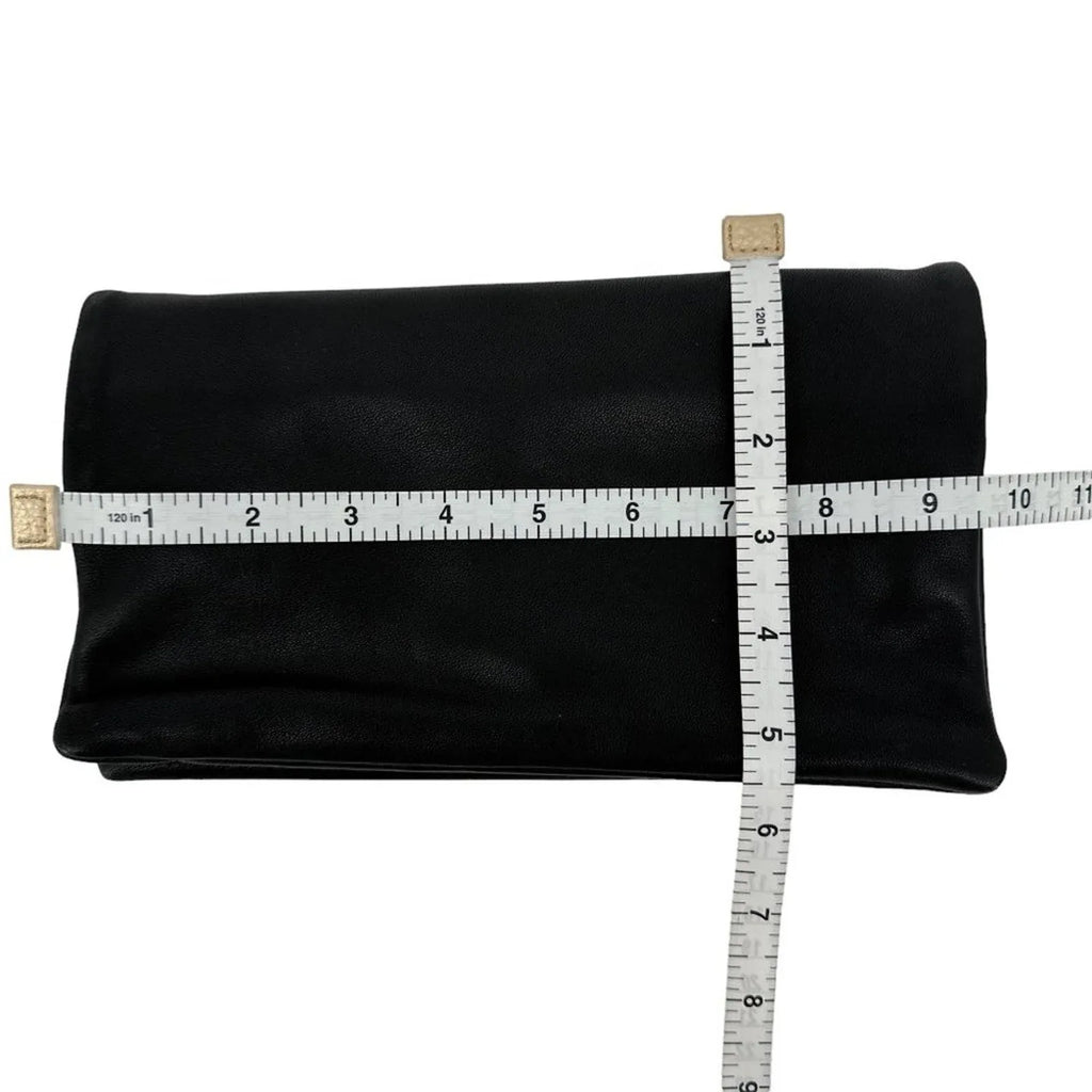 ANN TAYLOR Nappa Leather Foldover Clutch Bag in Black - flyKAMP