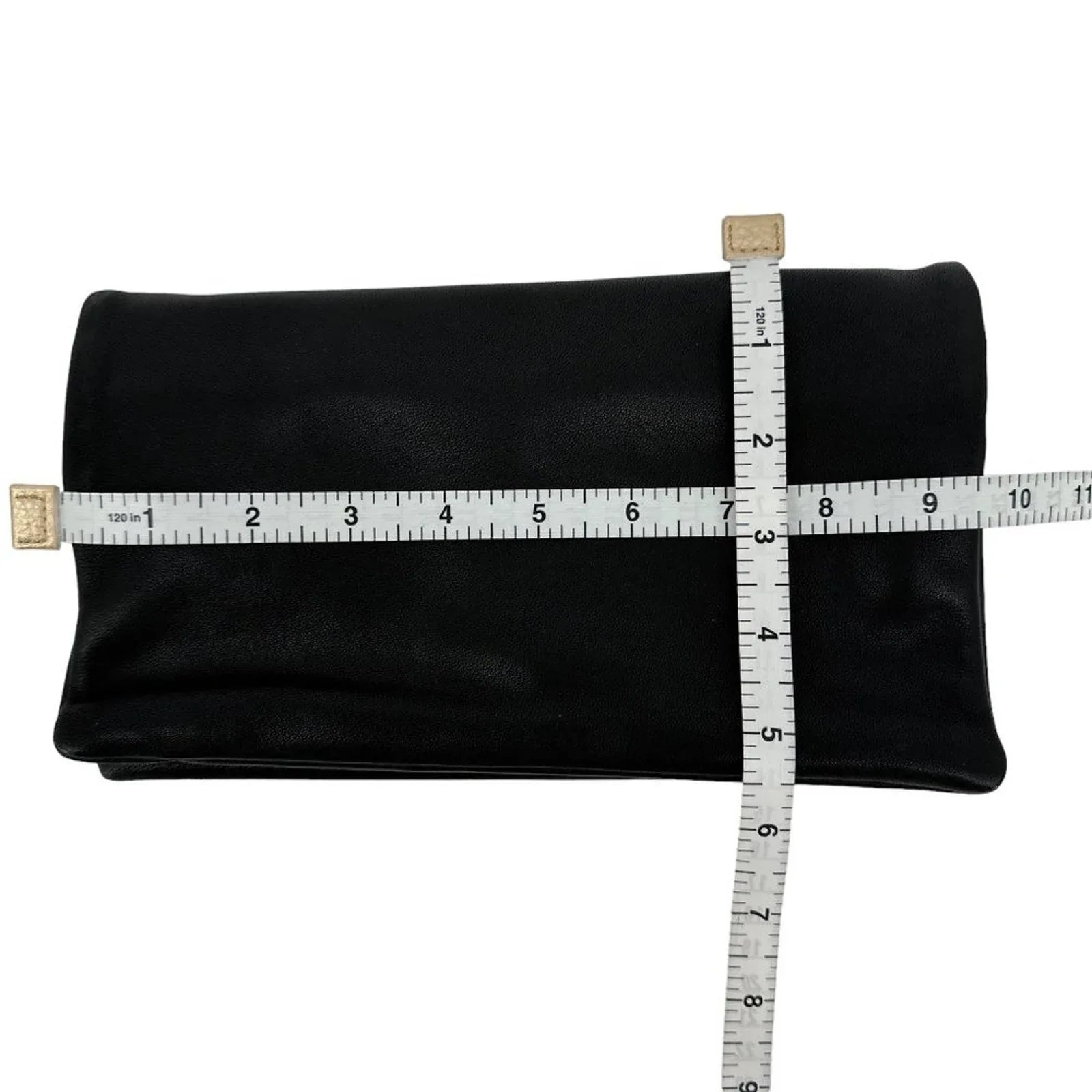 ANN TAYLOR Nappa Leather Foldover Clutch Bag in Black - flyKAMP