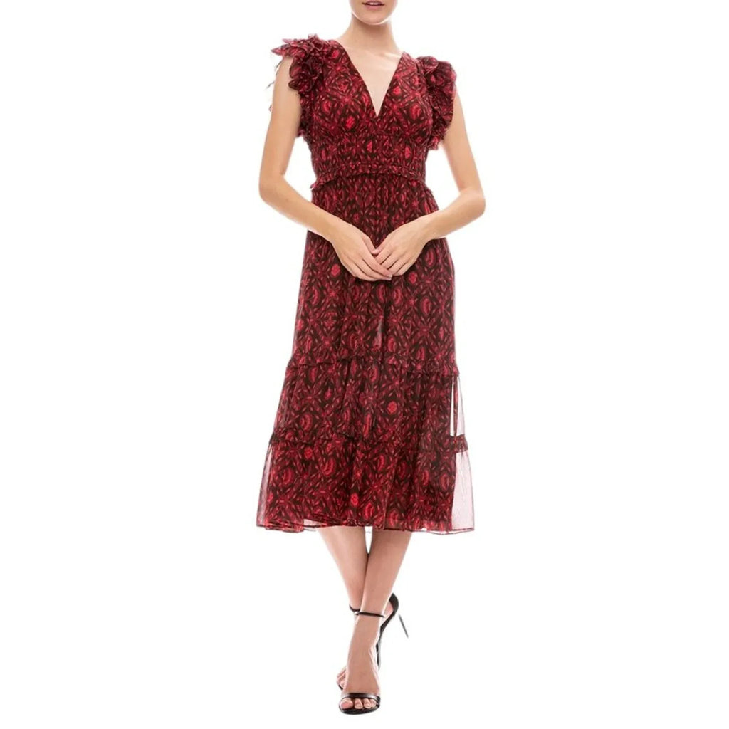 ULLA JOHNSON Anika Midi Dress in Fuchsia Size 0 - flyKAMP