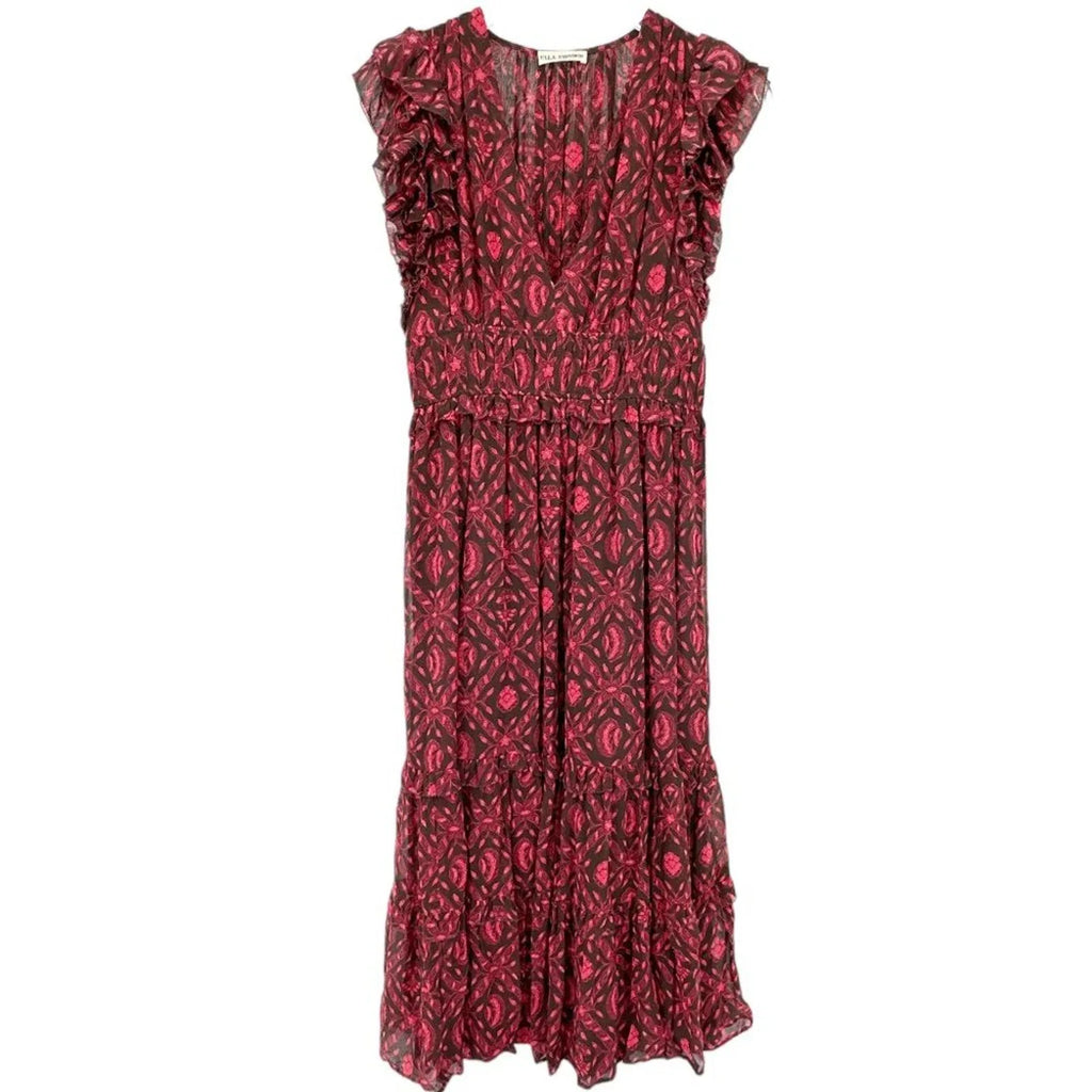ULLA JOHNSON Anika Midi Dress in Fuchsia Size 0 - flyKAMP
