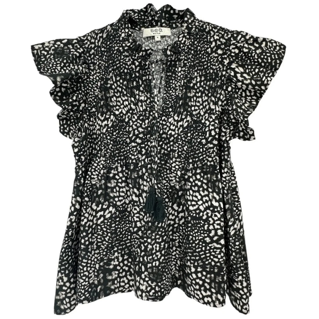 SEA New York Calla Cheetah Flutter Sleeve Top Size 4 - flyKAMP