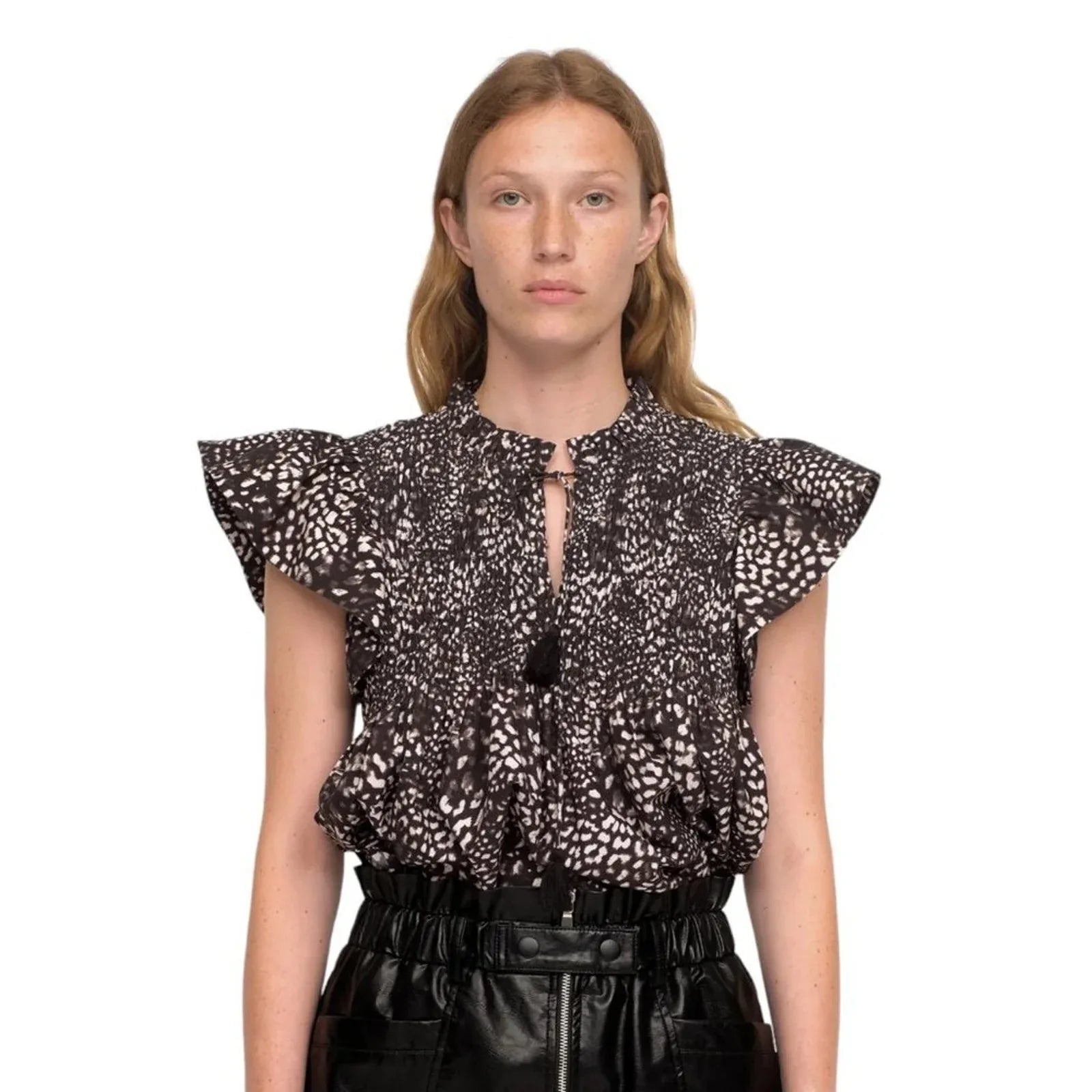 SEA New York Calla Cheetah Flutter Sleeve Top Size 4 - flyKAMP