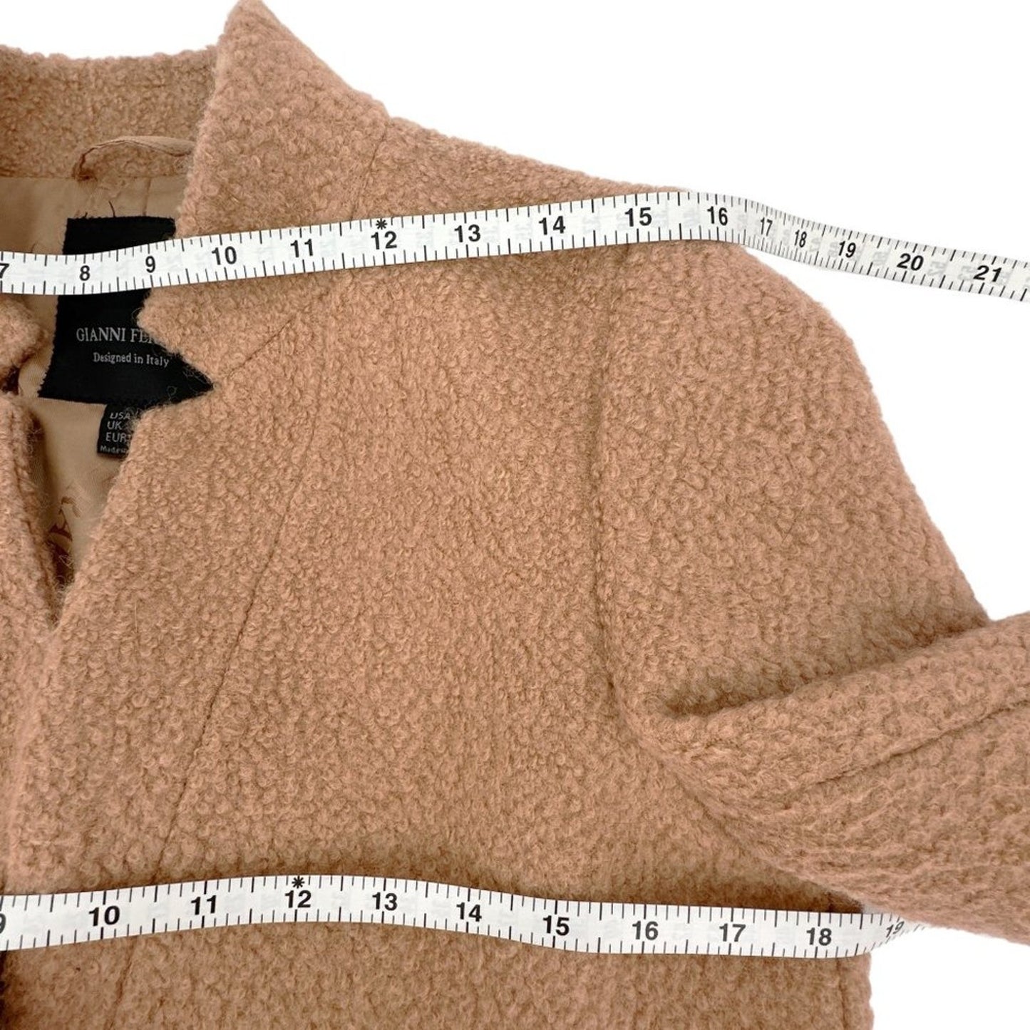 GIANNI FERAUD Slimline Mini Boucle Coat with Upturned Collar in Salmon 6|S