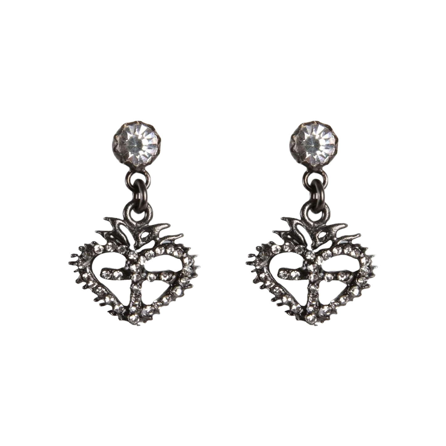 VIRGINS SAINTS & ANGELS VSA Queen of Hearts Crystal Drop Post Earrings in Gunmetal