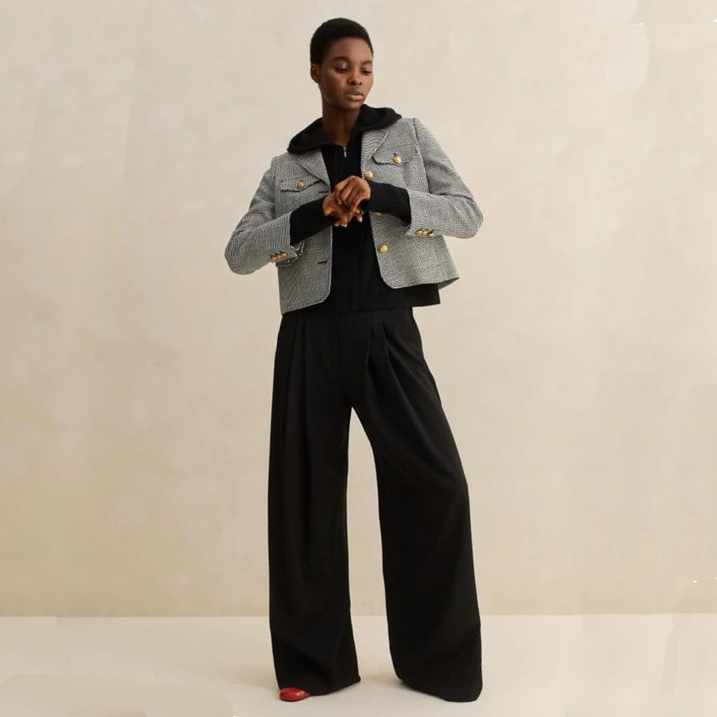 ME+EM Bracelet Sleeve Houndstooth Crop Jacket 8|M