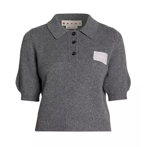 MARNI Cashmere Polo Jumper with Marni Patch in Graphite IT46|US10 - flyKAMP