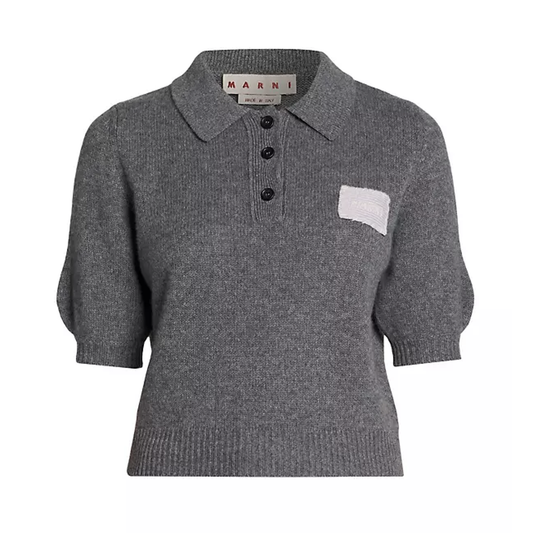 MARNI Cashmere Polo Jumper with Marni Patch in Graphite IT46|US10