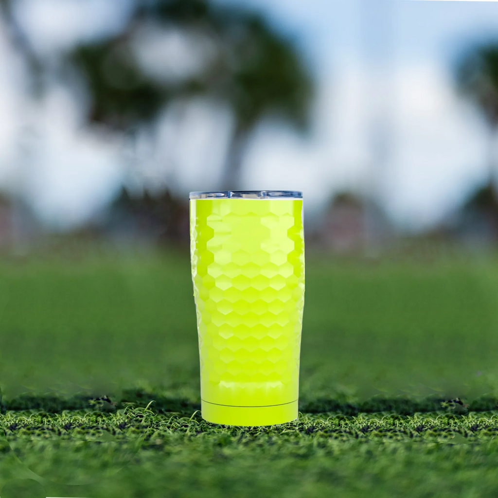 SIC Seriously Ice Cold 20 oz Tumbler in Neon Yellow Dimpled Golf - flyKAMP