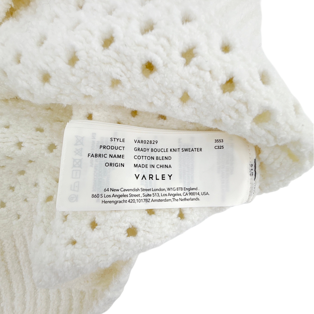 VARLEY Grady Bouclé Knit Sweater in Coconut Milk XS Varley