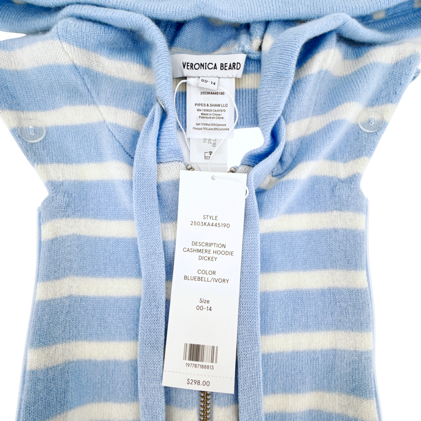 VERONICA BEARD Cashmere Hoodie Dickey in Bluebell & Ivory