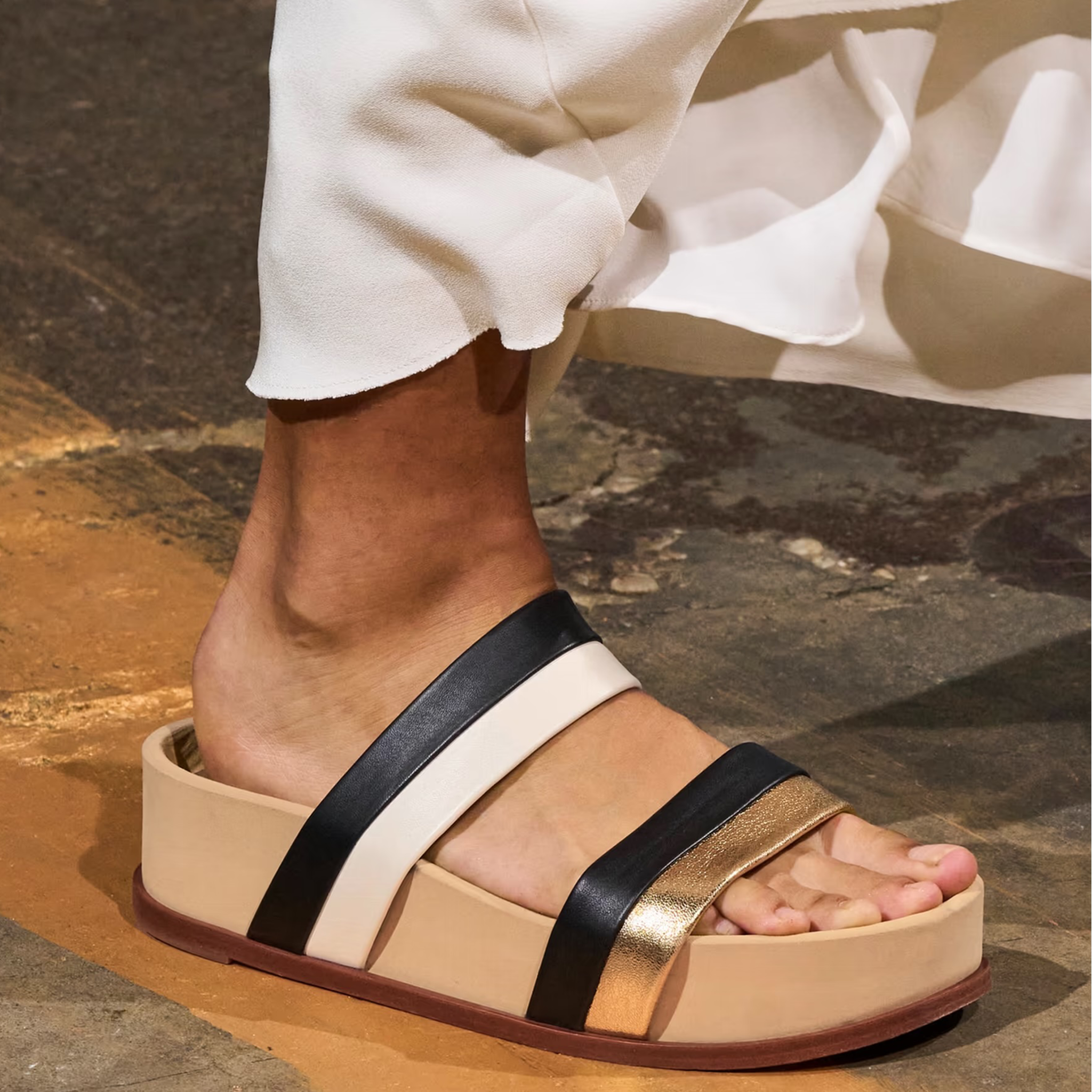 GABRIELA HEARST Striker Platform Sandal in Ivory, Gold & Black Leather 37 Gabriela Hearst